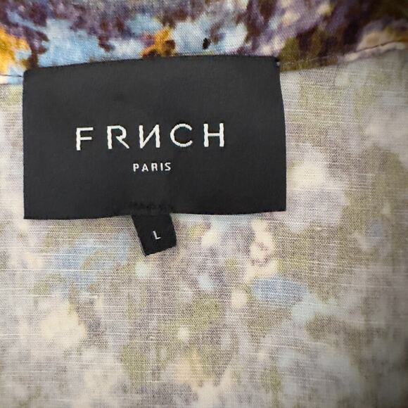Frnch Sheila Print Floral Linen Blend Long Sleeve Tie Front Cropped Shirt (L) - Picture 13 of 15
